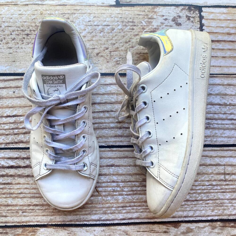 Adidas Stan Smith white sneakers with iridescent heel US big girl size 4.5